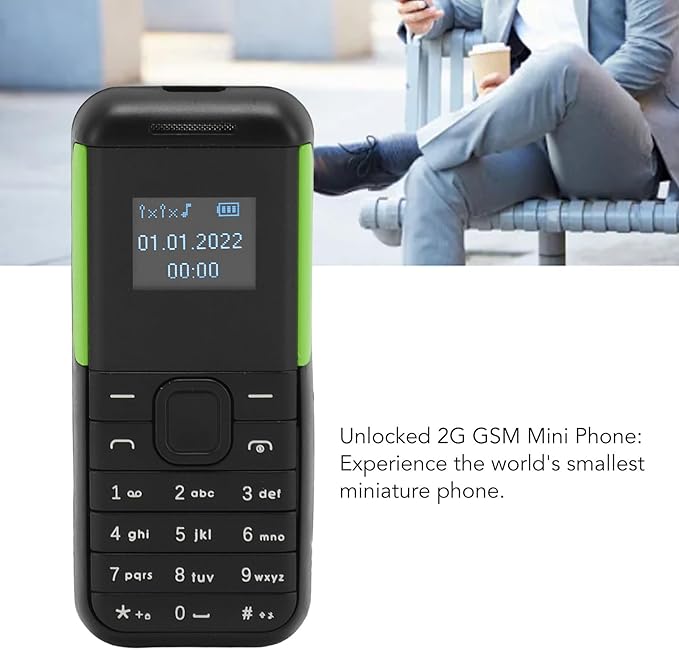 GOWENIC Small Mini Phone, 2G GSM Dual SIM Unlocked Smartphone, 0.66inch Screen 380mah Kids Small Smartphone, Bluetooth Sound Player Basic Phone (Black Green)