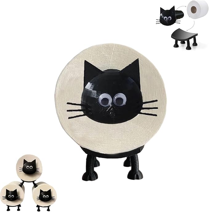 Cat Toilet Paper Holder - Funny Animal Paper Towel Holder for Bathroom Decor, Self Standing Unique 3D Printed with Durable Resin