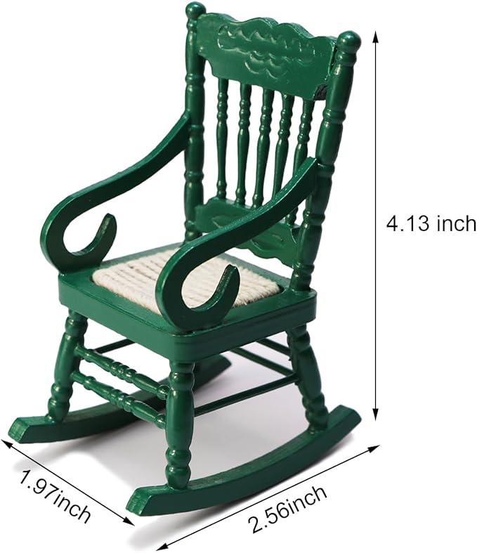 Dollhouse Chairs 2PCS Miniature Rocking Chair 1:12 Scale Wooden FurnitureAccessories Tiny Mini House Home Outdoor Cake Topper Decoration ModelLiving Room Scene Christmas Craft Displays (Green)