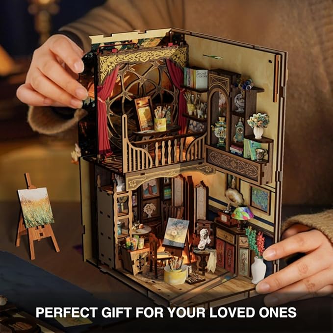 Book Nook Kit for Adults - DIY Miniature House with LED Lights - Adult Book Nook Craft Kit with Starry Night Puzzle - 3D Wooden Puzzle for Birthday Gift - Tiny Craft for Creative Bookshelf Decor