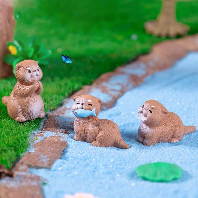 49 Pcs Mini Resin Animals Miniature Otters Figures Resin Otters Cake Toppers for DIY Fairy Garden Moss Landscape Cake Decoration
