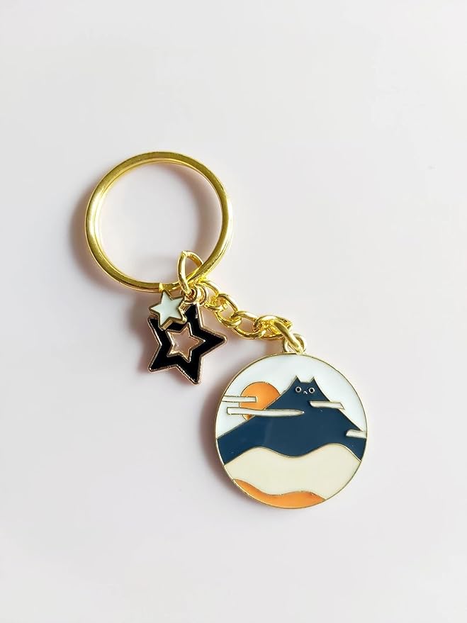 Agromusk Cute Cat Keychain, Enamel Flower Keyring Japanese Decor for Garden Cat Lovers, Kawaii Bag Charm With Sakura Flowers