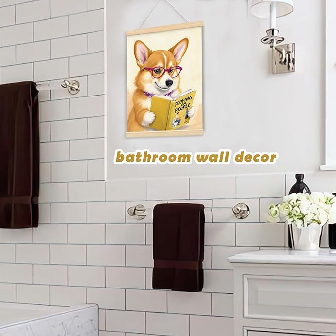 ShowDraven Funny Bathroom Wall Decor Art, Cute Bathroom Wall Decorations Framed with Wood Hanger 12x16 Inch