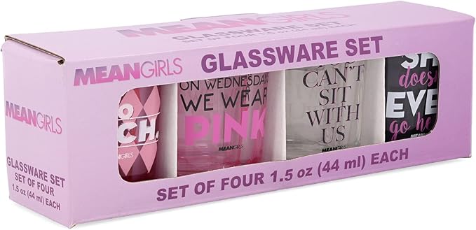 Silver Buffalo Mean Girls Quotes Mini Shot Glasses, Set of 4 | Home Barware For Liquor and Beverages | Each Holds 2 Ounces