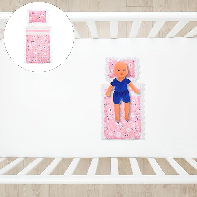 Dollhouse Bedding Accessory Set - Minituare Bed Sheet & Pillow Set Realistic Dollhouse Bedroom Decoration Pink Mini Flower Lace Blanket for Fairy Garde Micro Scene, 6.68X4.72 Blanket