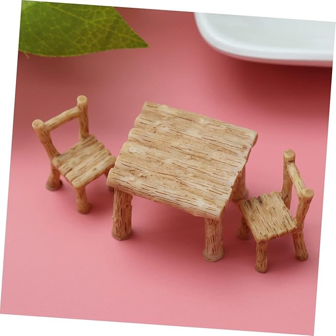 Miniature Table and Chairs Set, Fairy Garden Furniture Ornaments, Miniature Table and Chairs Set for Dollhouse Accessories, Home Micro Landscape Decoration Display