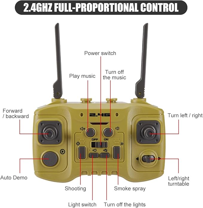 RC Tank - 2.4Ghz Remote Control Army Tank Toys with Auto Demo Sound Light Smoke - 13 Channel Military Vehicles Model Gift for Kids Adults Boys Age 6-8 9-12, Army Beige