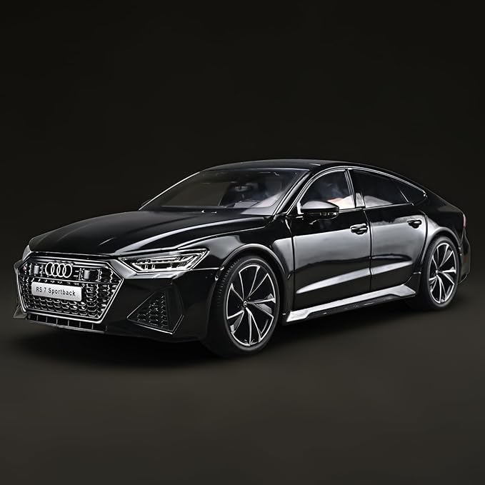Model Car Kits for Adult 1/18 Diecast Cars Compatible with Audi RS7 Sportback Car Collection,Remote Control Key Version Metal Toy Cars with Lights and Sounds,Toy Cars for Boys Age 4-7（Black）