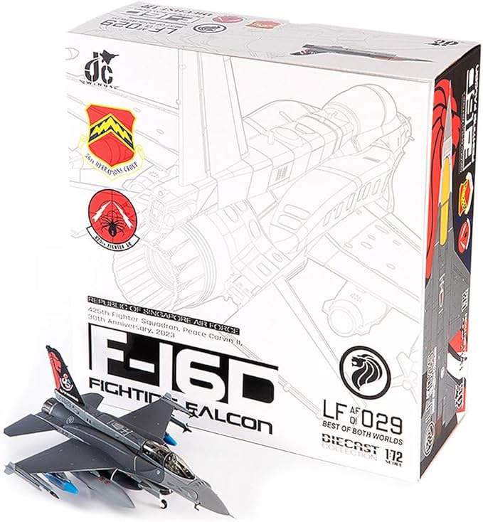 JC Wings | 1:72 Scale Model Military Aircrafts | F-16D Fighting Falcon, Republic of Singapore Air Force, 425th Fighter Squadron, Peace Carvin II, 30th Anniversary, 2023 | Model JCW-72-F16-024