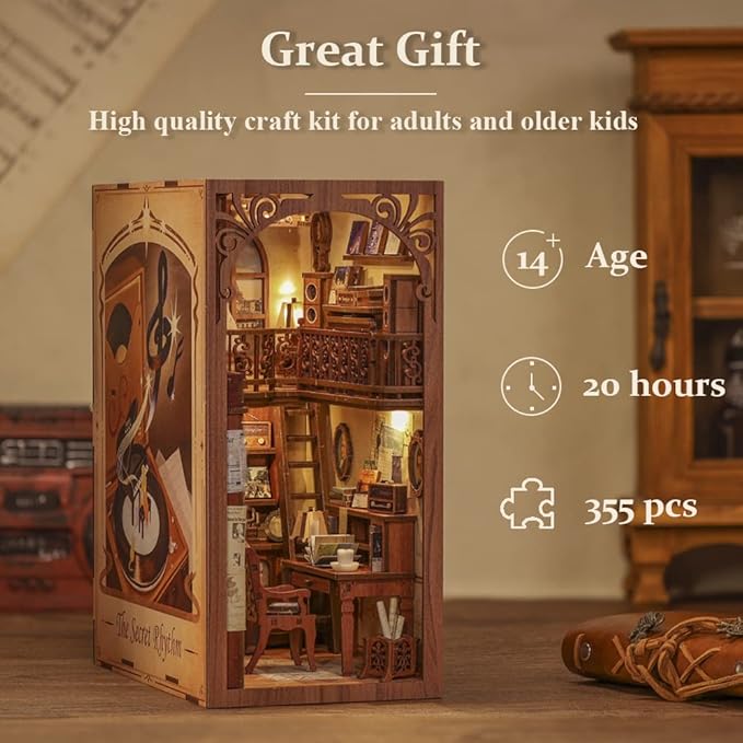 CUTEBEE Book Nook Kit - DIY Miniature House Dollhouse Kit for Adults, Booknook Tiny House Bookshelf Decor 3D Wooden Puzzle, Gifts for Family and Friends (The Secret Rhythm)