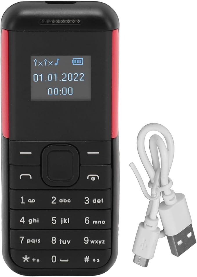 GOWENIC Small Mini Phone, 2G GSM Dual SIM Unlocked Smartphone, 0.66inch Screen 380mah Kids Small Smartphone, Bluetooth Sound Player Basic Phone (Black Red)