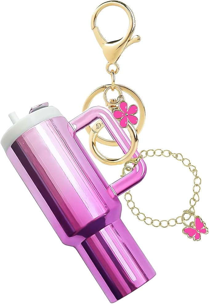 ERTUNA Mini Tumbler Keychain Accessories for Stanley Cup, 2 Way Cute Charms Chapstick Lip Balm Holder for Women Purse Handbag