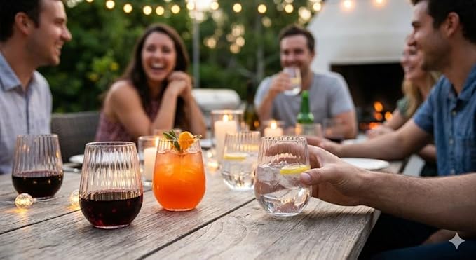 40 count 14 oz Origami Ripple Ribbed Unbreakable Stemless Plastic Wine Champagne Whiskey Glasses Elegant Durable Disposable Indoor Outdoor Ideal for Home Wedding, Ribbed 14 Ounce Cups (40, Clear)