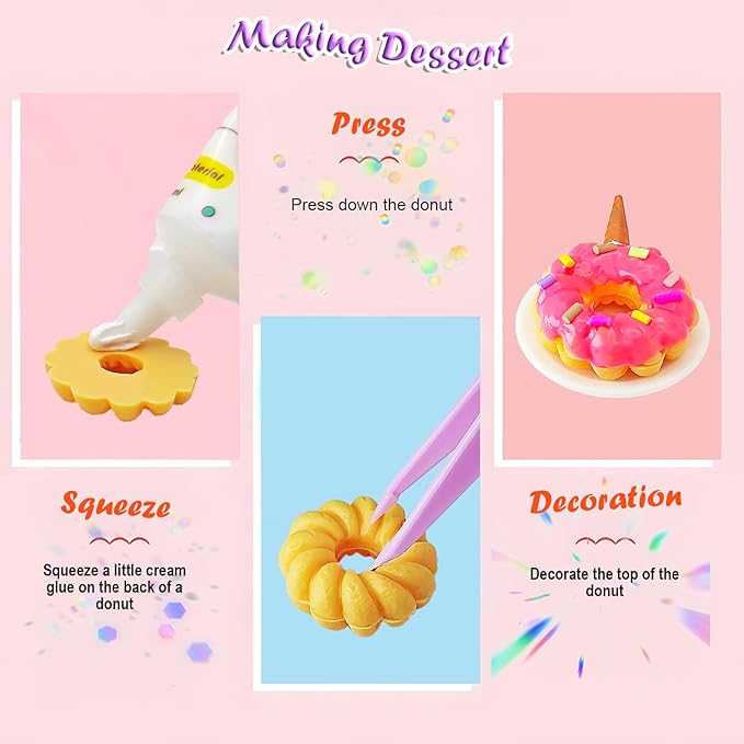14 Pieces Miniature Desserts,Making Mini Food Set Toys,Kitchen Pretend Food DIY Mini Craft Kits for Kids Age 8-13 Girls Gift for Christmas, Birthday,Play Food, NOT Edible