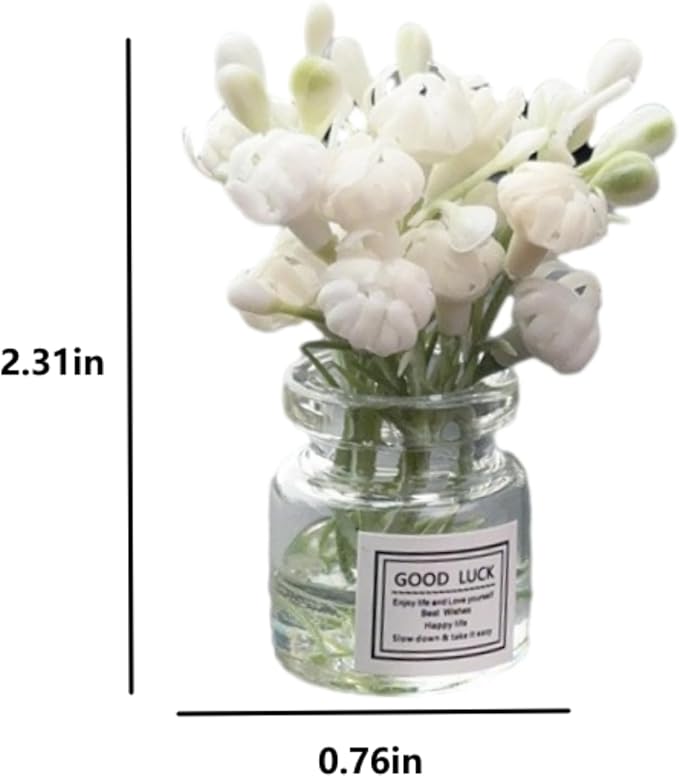 2 Pcs Miniature Flower Vases with White Jasmine – Realistic Handmade Dollhouse Accessories for 1:6/1:8 Scale, Fairy Garden Props, DIY Crafting Elements, Cupcake Decor, Micro Landscape Embellishments