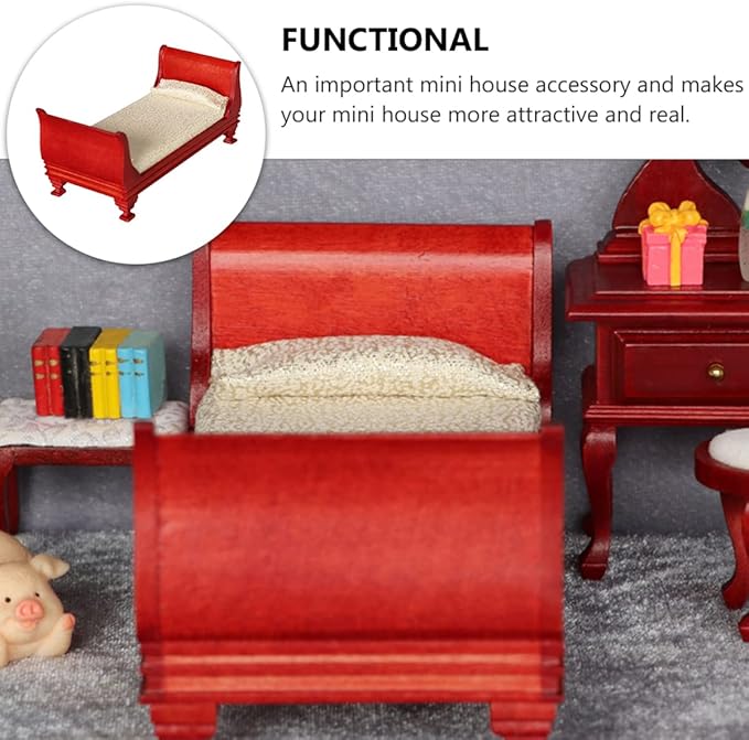 COHEALI Mini House Single Bed Dollhouse Furniture 1 12 Scale Wooden Miniature Bed Accessory for Dollhouse Decoration