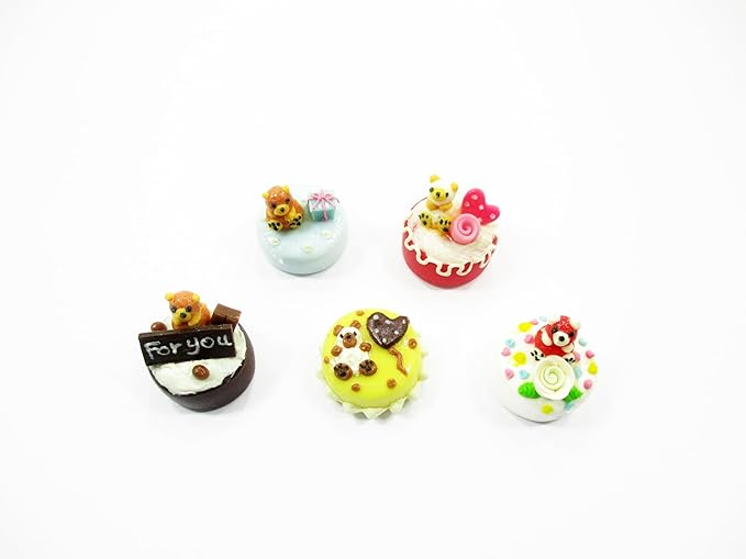 Dollhouse Miniature Food 1.5 cm 5 Mixed Tiny Bear Color Cake Dolls Bakery 15734