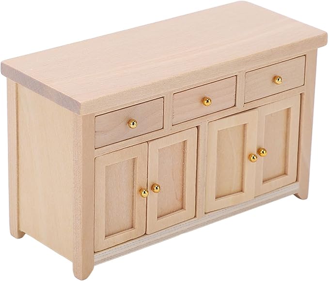 Dollhouse Cabinet 1:12 Scale Miniature Living Room Furniture Handcrafted Birch Storage Cabinet for Dollhouse Decor Kids Gift (Wood Color)