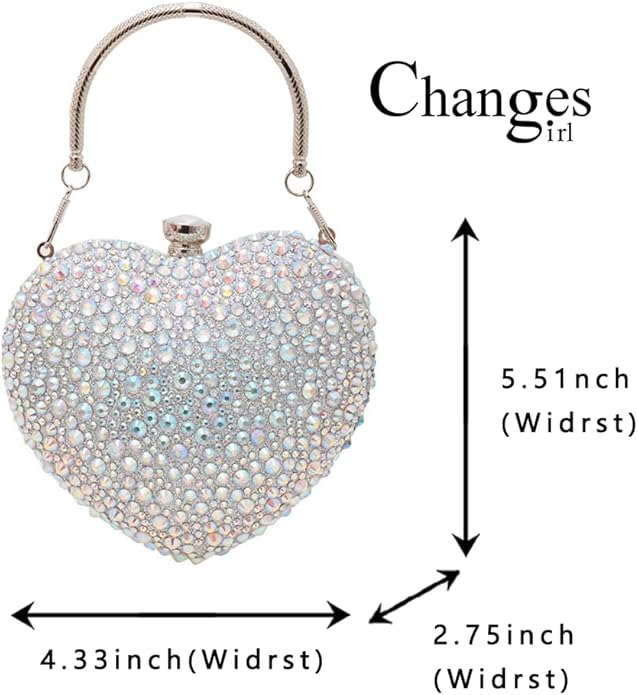 changes girl Heart Shaped Acrylic Clutch Purses Mini Purse Sparkling Rhinestone Handbag Clutch