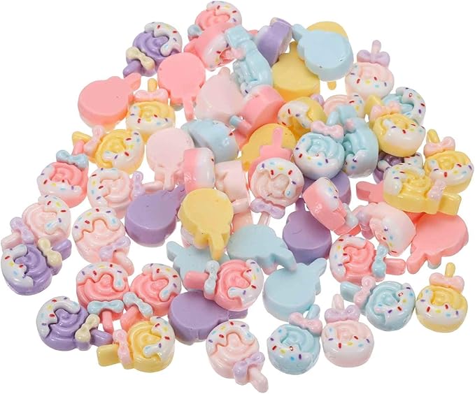 Mini Cute Cream Lollipop Decor, Miniature Doll Food Crafts for Dollhouse & Landscape & Mini Kitchen & Micro Fairy Garden & DIY Craft Decorations(Light Colors, 100pcs)