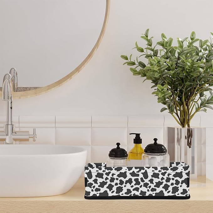 Cow Print Bathroom Storage Baskets Waterproof Bathroom Counter Organizer Decorative Toilet Paper Storage Basket for Organizing for Bathroom Living Room Decor
