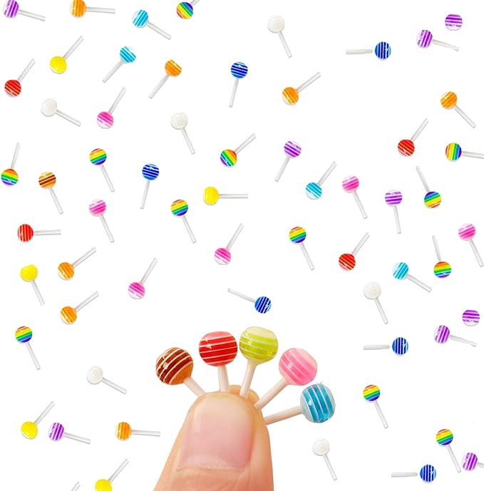 100PCS Mini Lollipop Decor for Dollhouse Resin Tiny for Lollipop Crafts Fairy Garden Dollhouse Micro Landscaping Decoration