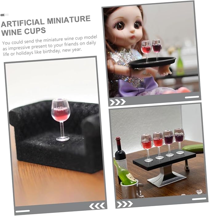 Kisangel Artificial Mini Wine Cups 12 Pcs Miniature Wine Glasses Resin Material for Dollhouse Decor
