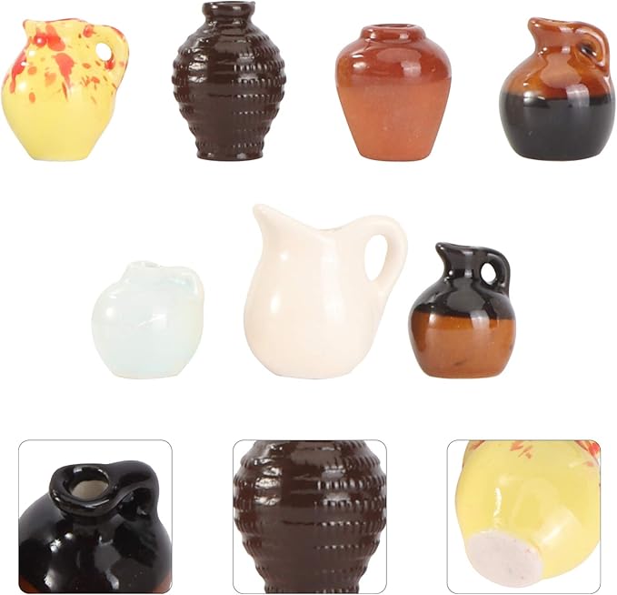 TOYANDONA 3sets Realistic Mini Scene Decor Mini Vase Ceramic Miniature Home Adornment 7pcs*3 Random Style