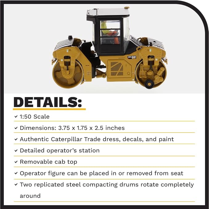 Diecast Masters 1:50 Scale Caterpillar CB-13 Vibratory Compactor with Enclosed Cab | High Line Series Cat Trucks & Construction Equipment | Model 85595