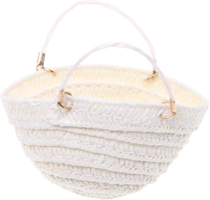 RCULWPLP 1/12 Scale Dollhouse Woven Handbag, Miniature Furniture Accessory, DIY Play Item, Tiny Basket, White