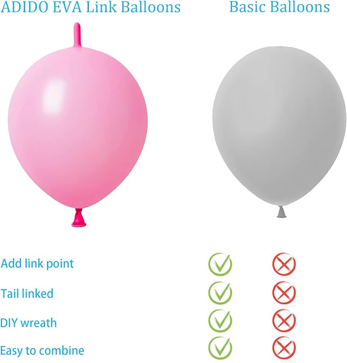 ADIDO EVA Link Balloons Pink 12 Inch Quick Latex Link Balloon 80 Pcs for Birthday, Halloween, Christmas, Party Festival Decorations