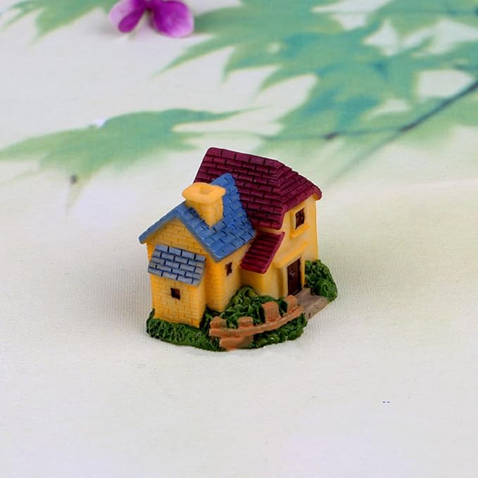 Avtytsda Resin Miniature House 4PCS Miniature House Fairy Gardening Micro Landscape Village Stone House Bonsai Terrarium Crafts Ornaments Accessories Home Decoration (C)
