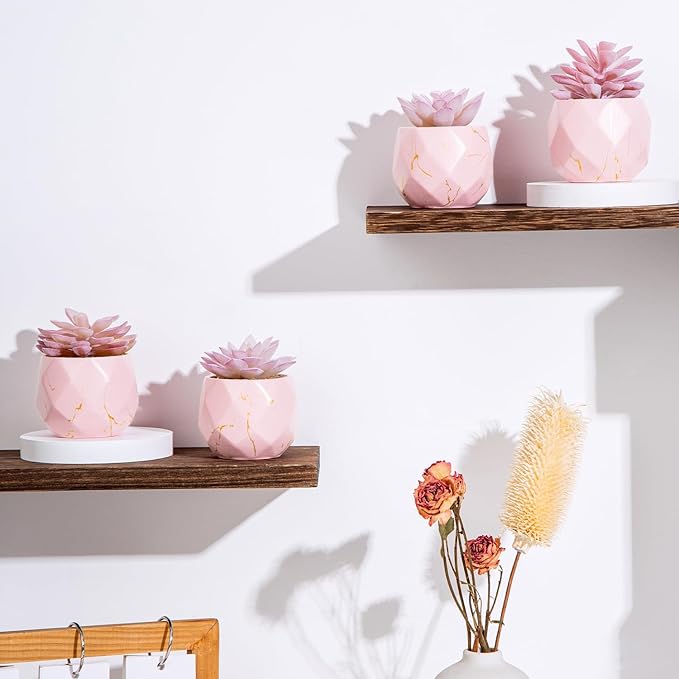 ZENIDA Artificial Succulent Plants in 4 Pink Ceramic Pots, Cute Fake Plants for Vanity Decor, Office, Desk, Bathroom, Kitchen, Bedroom, Shelves Decor for Women, Girls Gift