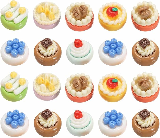 Dollhouse Miniature Food, Cute Mixed Fruit Cream Cake Figures Toys Mini Resin Foods Trinkets for Pretend Play Kitchen Cooking Game & Doll House Decor (Mixing Colors, 20pcs)
