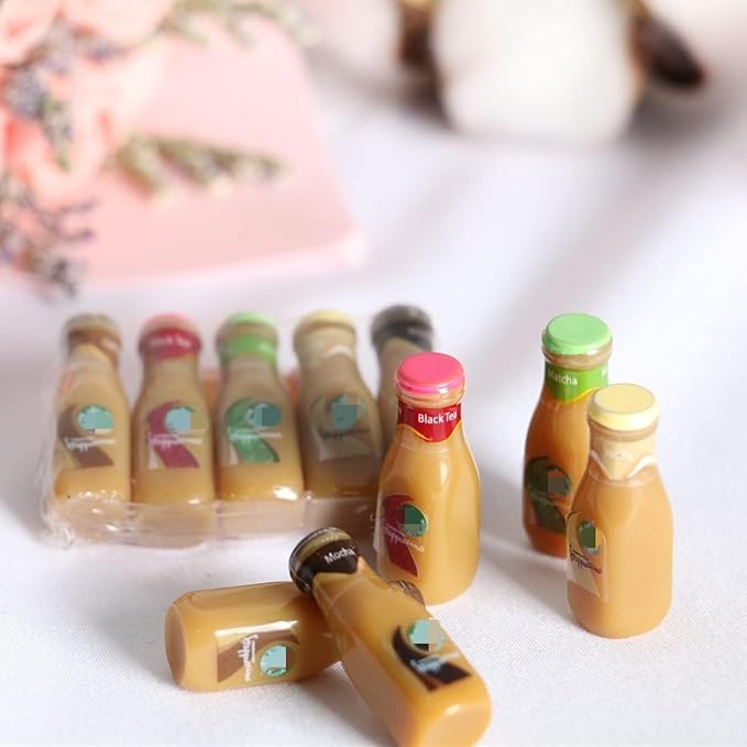 Dollhouse Decoration Accessories, 1:12 Dollhouse Ornament 5 Pcs Mini Bottled Coffee Drink Set