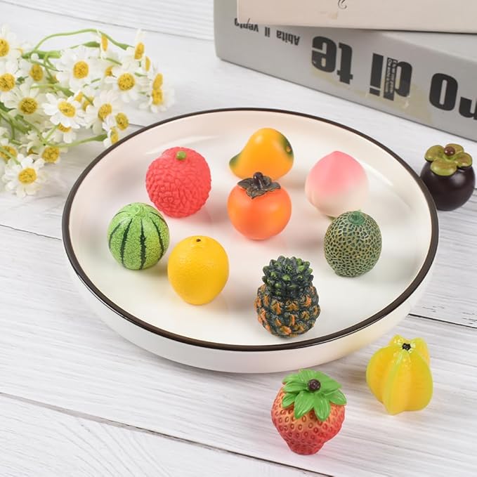 Mini Mixed Fruits 11Pcs, Artificial Fruit Miniature Resin Fruits Figurines Small Fruit Models for Mini Kitchen Scene House Store Display Decoration