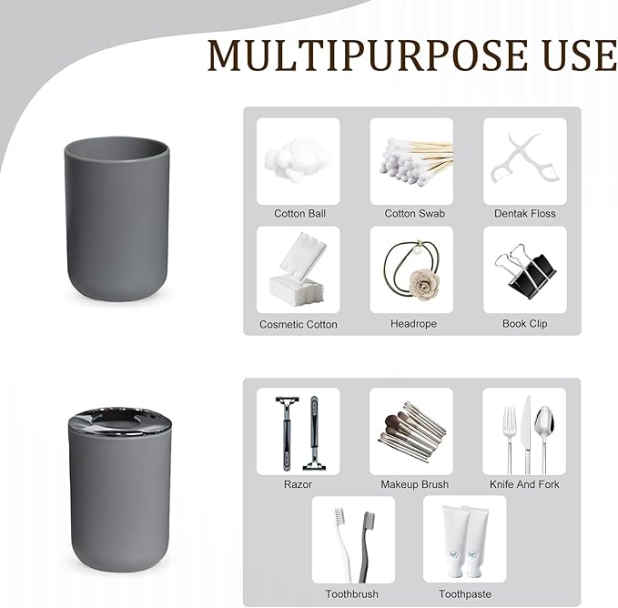 CERBIOR Bathroom Accessories Set 6 Piece Bath Ensemble Includes Soap Dispenser, Toothbrush Holder, Toothbrush Cup, Soap Dish for Decorative Countertop and Housewarming Gift (Light grey-6pcs)