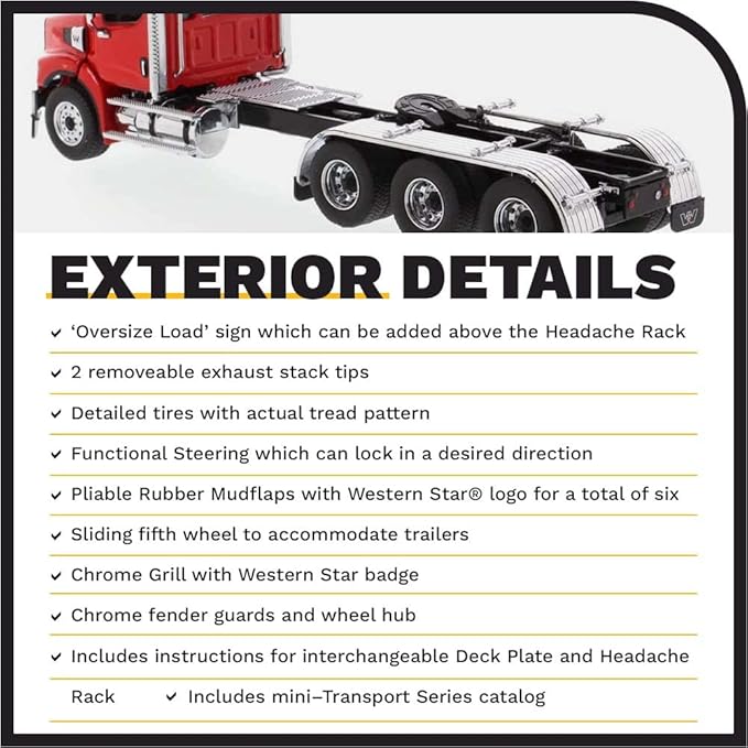 Diecast Masters Western Star 49X SB Tridem Tractor - Viper Red | Opening Hood, Doors with Cab Interior 1:50 Scale Model Semi Trucks 71085