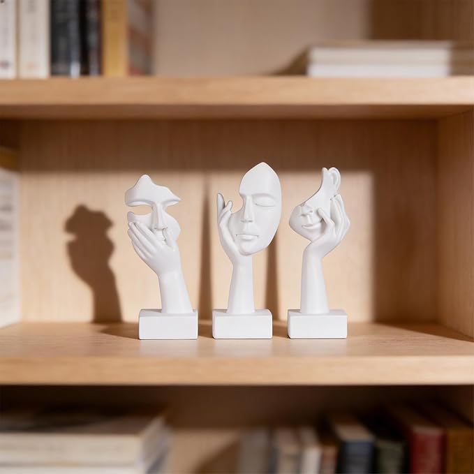 oliruim 3 Pcs Thinker Small Statue Set - White Art Abstract Home Accent Figurines for Decor Woman Apartment Bookshelf Floating Shelf Coffee Table Office Desk Bathroom Counter Decor (3 Pcs White, 6")