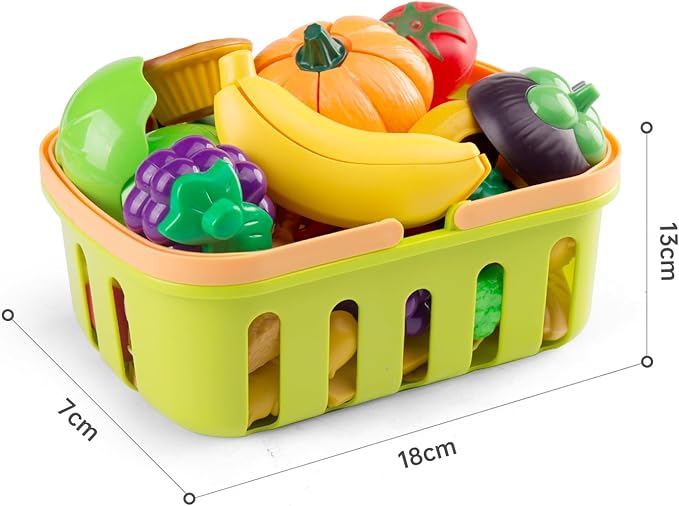 120Pcs Mini Play Kitchen Accessories, Kids Pretend Cooking Playset with Desserts, Cuttable Veggies & BBQ & Storage Basket, Educational Role-Play Gift for Toddlers, Child, Yellow