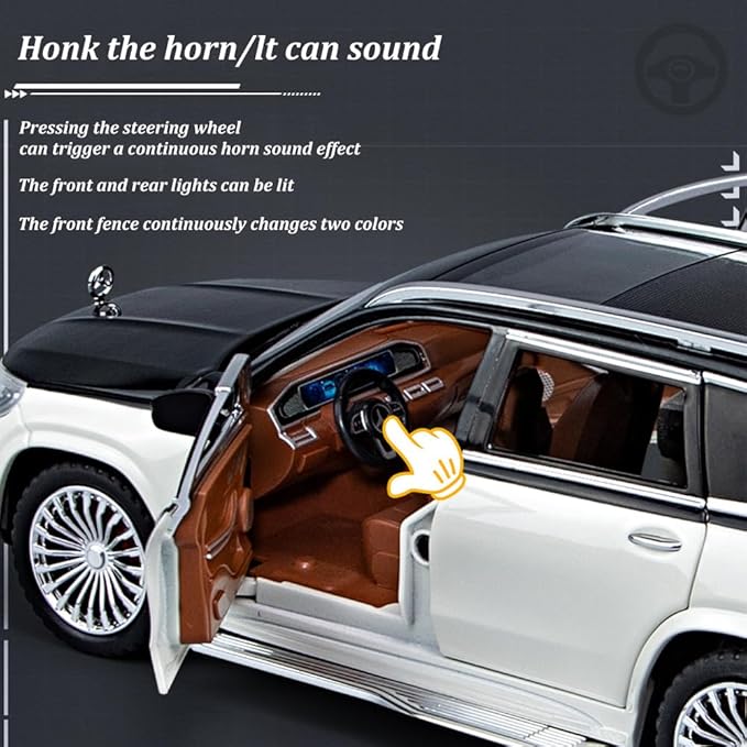 1/24 Scale Benz GLS600 SUV Toy Car, Zinc Alloy Diecast Car Model with Sound Light and Pull Back Function, Collectible Children's Toy Vehicles for Boys Adults Gift