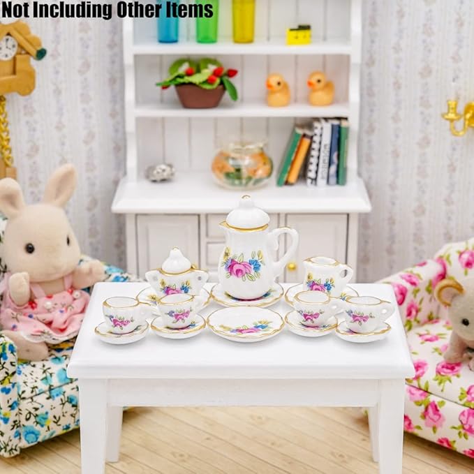 Odoria 1/12 Miniature Porcelain Tea Set 15Pcs Dollhouse Decoration Accessories, Pink Blossom