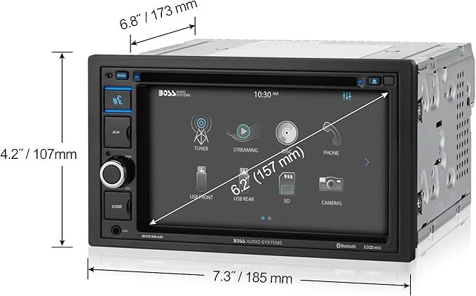 BOSS Audio Systems BV9364B Car Stereo DVD Player - Double Din, Bluetooth Audio/Hands-Free Calling, 6.2 Inch Touchscreen LCD Monitor, MP3 Player, CD, DVD, USB Port, SD, AUX Input, AM/FM Radio Receiver