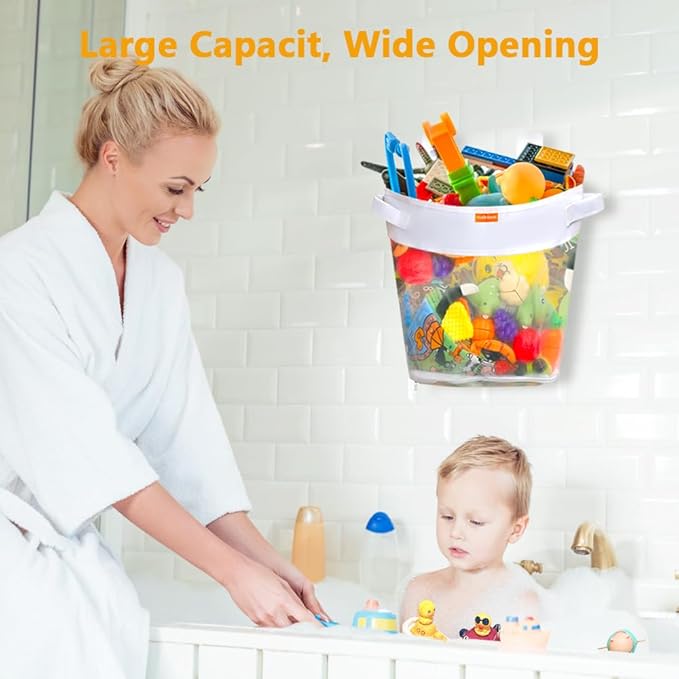 HooBribeau Bath Toy Organizer – Large Capacity Mesh Storage with Wide Opening, Quick Release Bottom Zipper, Wall-Mounted & Foldable, Quick Dry Baby Bathtub Toy Holder, Multi-Use Bathroom Organizer