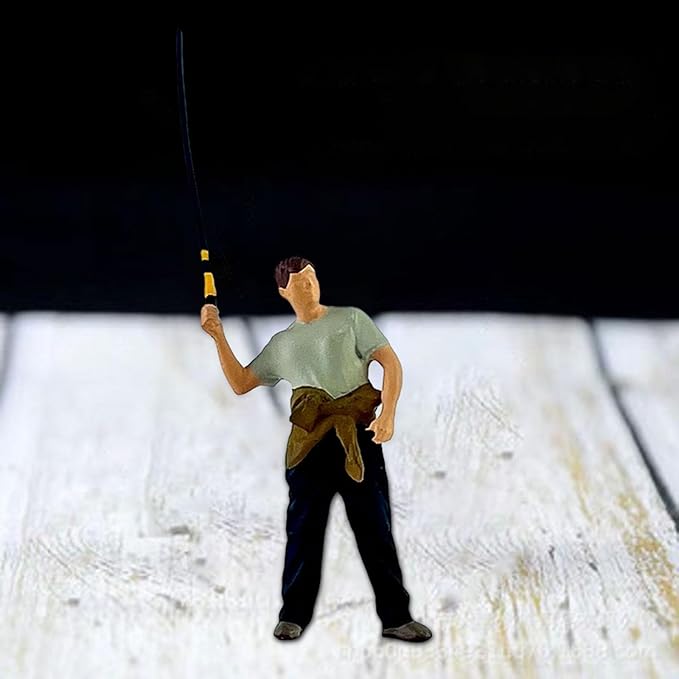 1/64 Scale Fishing Figure Tiny People Model Craft Photography Props Novelty Scene Artwork Mini Landscape Accessories Ornament, Casting Fishing Rod