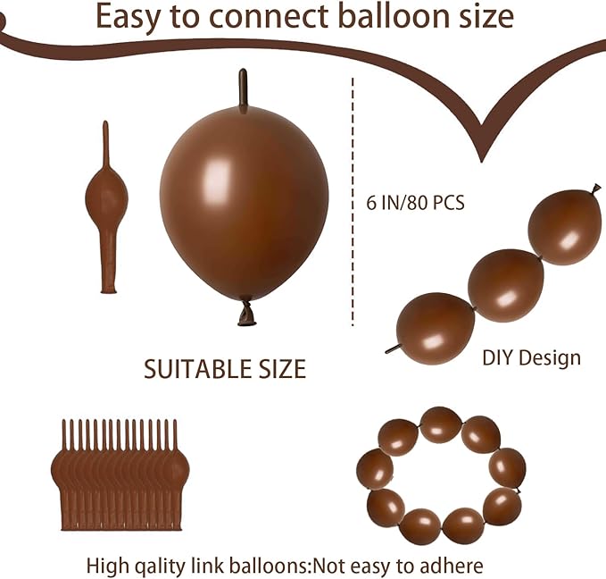 ADIDO EVA Link Balloons Brown 6 Inch Latex Quick Linkale Balloon 80 Pcs for Birthday, Halloween, Christmas, Party Festival Decorations