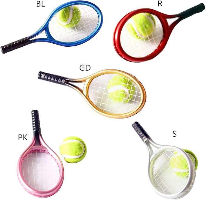 BOGEEL House Tennis Model Set Simulation Sports Goods Outdoor Miniature Model Include 1x Tennis 1x Racket,Plastic