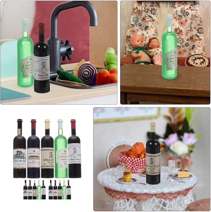 LUOZZY 44 PCS 1:12 Miniature Red Wine Bottle & Cup Tiny Dollhouse Wine Bottles Mini Wine Glasses Dollhouse Champagne Bottles Dollhouse Kitchen Accessories