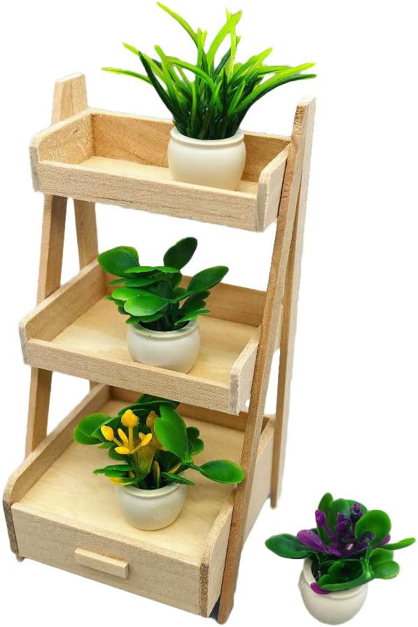 Dollhouse Decoration Plant Pots Miniature Green Potted Bonsai Model Dollhouse Desk Home Office Decor Accessories,1 12 Scale Miniature Plant Model (4 Different Flower Bots)