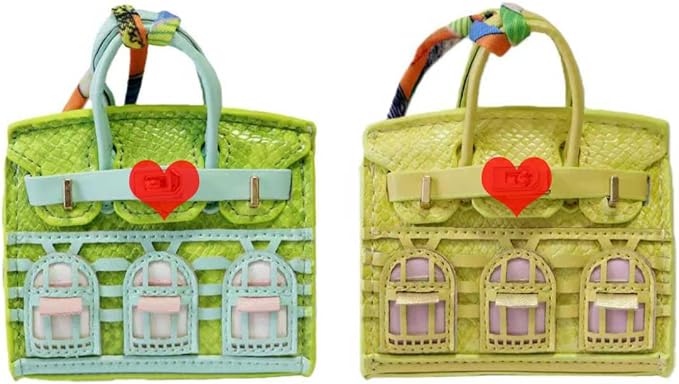 Buyborgood 2 PCS Women Mini Backpack Keychain Accessories Key Pouch Holder Coin Purse Bag Charm Wallet (LGreen + LYellow)